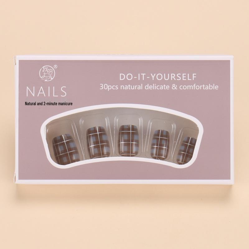 High-End Autumn/Winter Retro Plaid Wearable Nail Tips - Bestseller Pre-Made Nail Strips