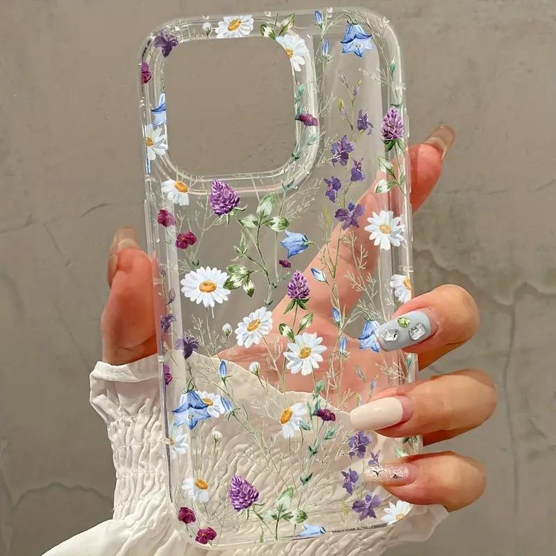 Flower Printed Simple Transparent Phone Case For iPhone 17 16 15 14 13 12 11 Mini Pro Max X XR 8 7 Plus SE 2 Soft Back Cover