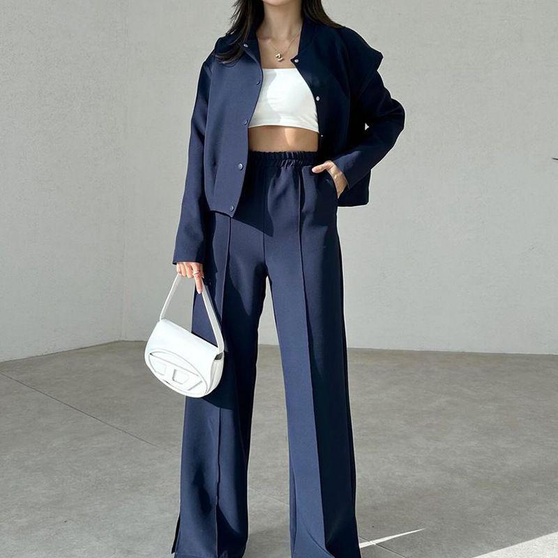 

Fashion Cross-Border Women s Clothing Fall and Winter New Arrival Fashion Button Baggy Coat Plaid Easiest for Match Casual Pants Suit Women s Clothing Navy 2XL(XXL)