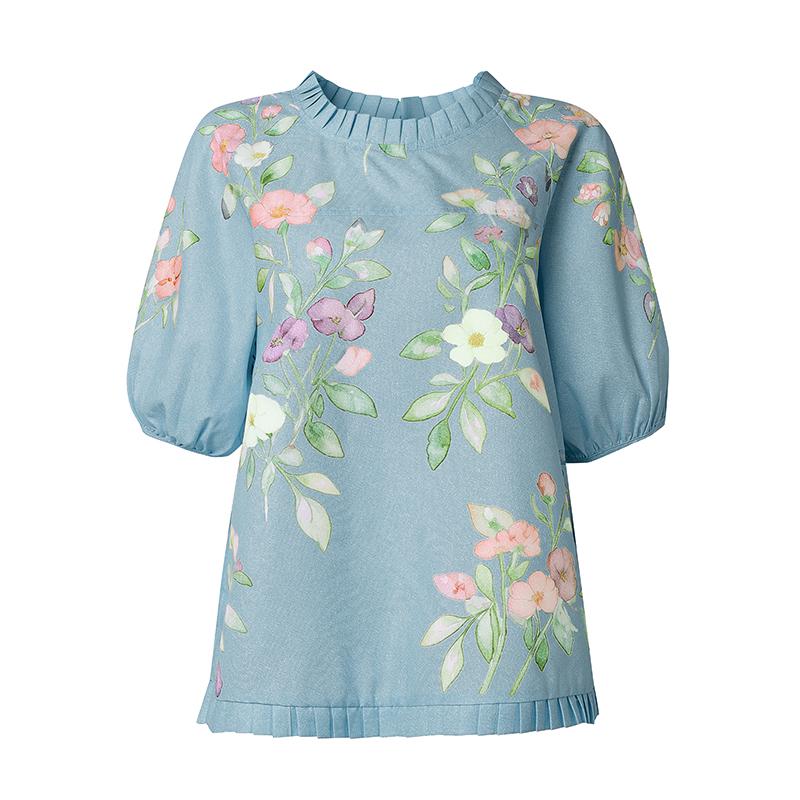 ZANZEA Blusa da donna casual con scollo rotondo, stampa floreale, manica corta larga
