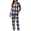 Women's Casual Fashion Plaid Patchwork Print Long-Sleeved Trousers Homewear Set
