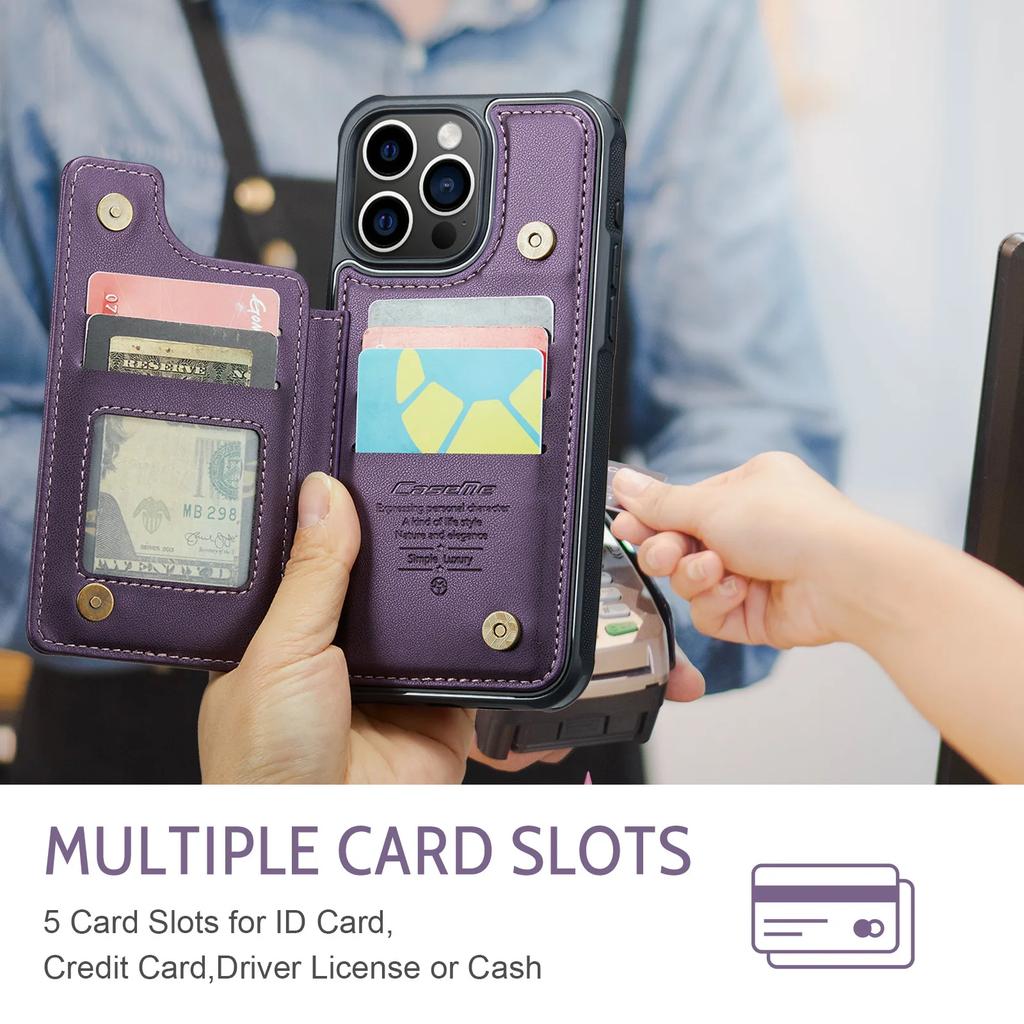 for iPhone 15 14 13 12 11 Pro Max XR SE 2025 Wallet Case with Card Holder&RFID Blocking PU Leather Kickstand Magnetic Clasp Case