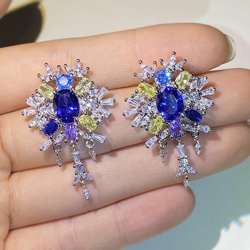 Silver Sale Fashion Purple Orchid Zirconium Micro Inset Stud Earrings Boho Suit Party Birthday Jewelry Gift