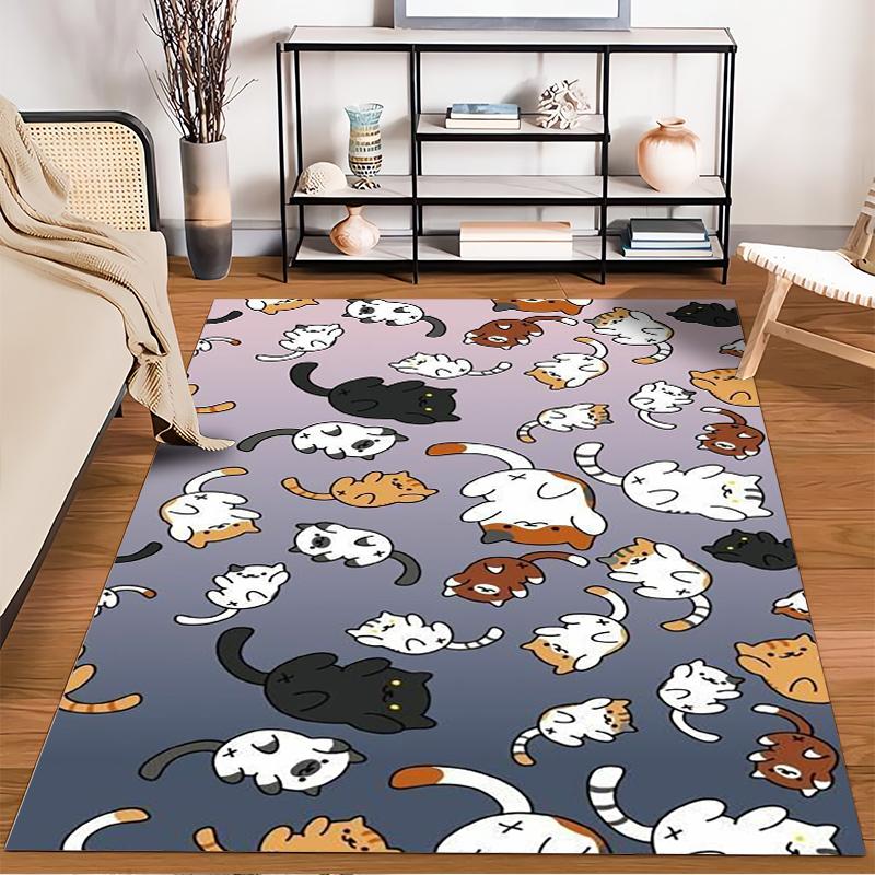 Cute Cartoon Cats Pattern Gradient Background Carpet for Home Decor Suitable for Use As an Anti-slip for Room and Bedroom Sofas