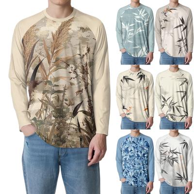 Men's Fashion Printed Raglan Long Sleeve Sports Top