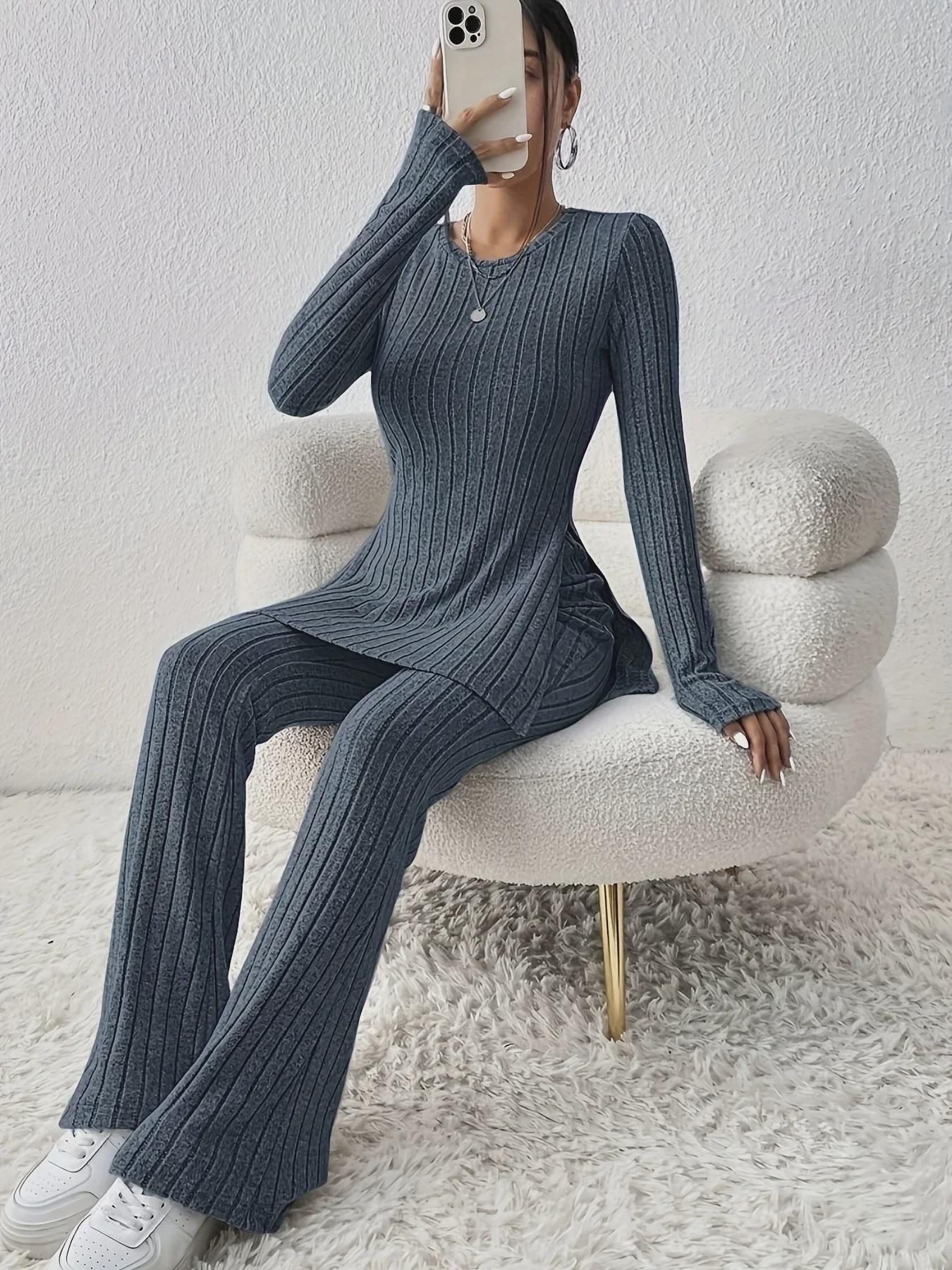 

Женский однотонный повседневный облегающий комплект домашней одежды осень/зима 2023 г.