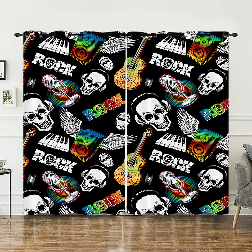 Curtain Skull Wind Bedroom Living Room Shade Digital Printing Shade Curtain Punching One Piece