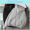 Men Zipup Fall Coat Winter Long Sleeves Elastic Cuff Thick Plus Size Drawstring Plush Solid Color Loose Pockets Daily Sport Hoodie