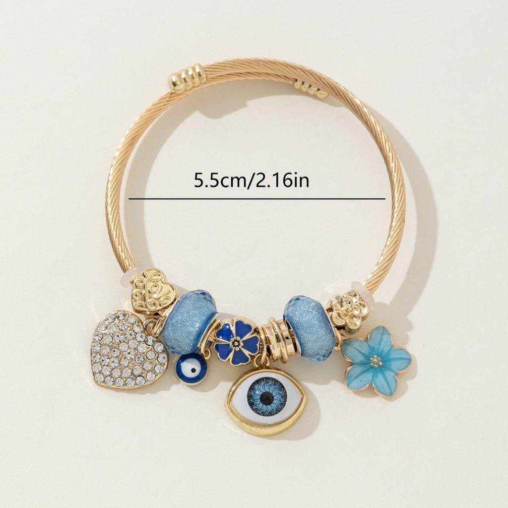 DIY Beaded Bracelet Blue Evil Eye Charm Rhinestone Heart Flower Fashion Jewelry Accessory for Women Girls