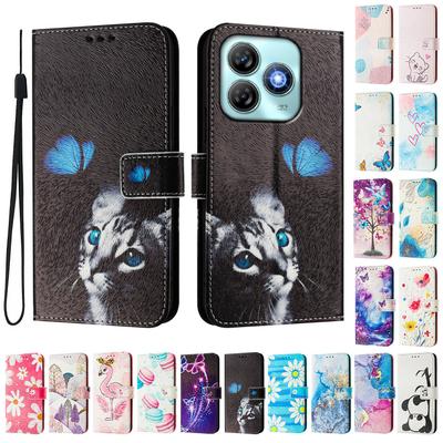 Custodia di Lusso in Pelle Dipinta a Farfalla e Gatto Portafoglio a Libro Cover per ZTE Blade A52,A53,A73,V50 Vita,V40S,V60,A35,A55,A75...