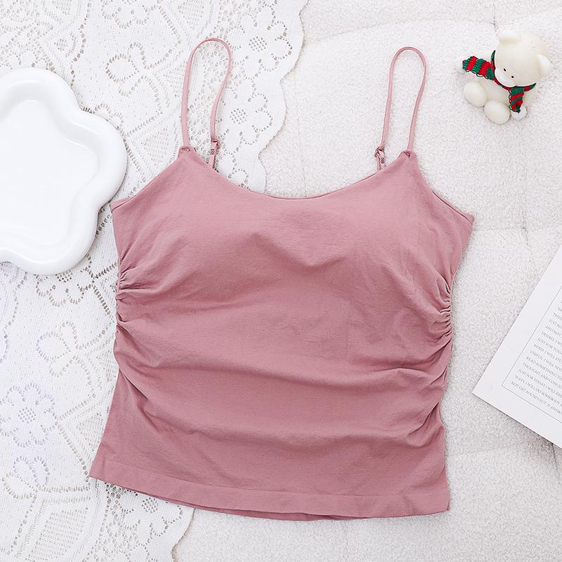 Women's Pleated Camisole: Fresh Design, Slim-Fit, with Chest Pads, Versatile for Outer or Base Layer, Summer-Perfect with Stylish Back