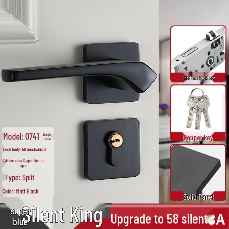 Magnetic Silent Black Wooden Bedroom Door Handle Lock