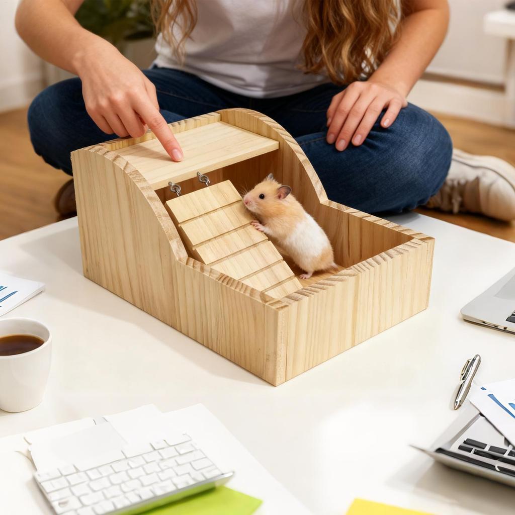 Hamster Sand Bath Container Detachable With Ladder Wooden Hamster Sand Bathtub For Enrichment Pet-Care Comfort Home Cage