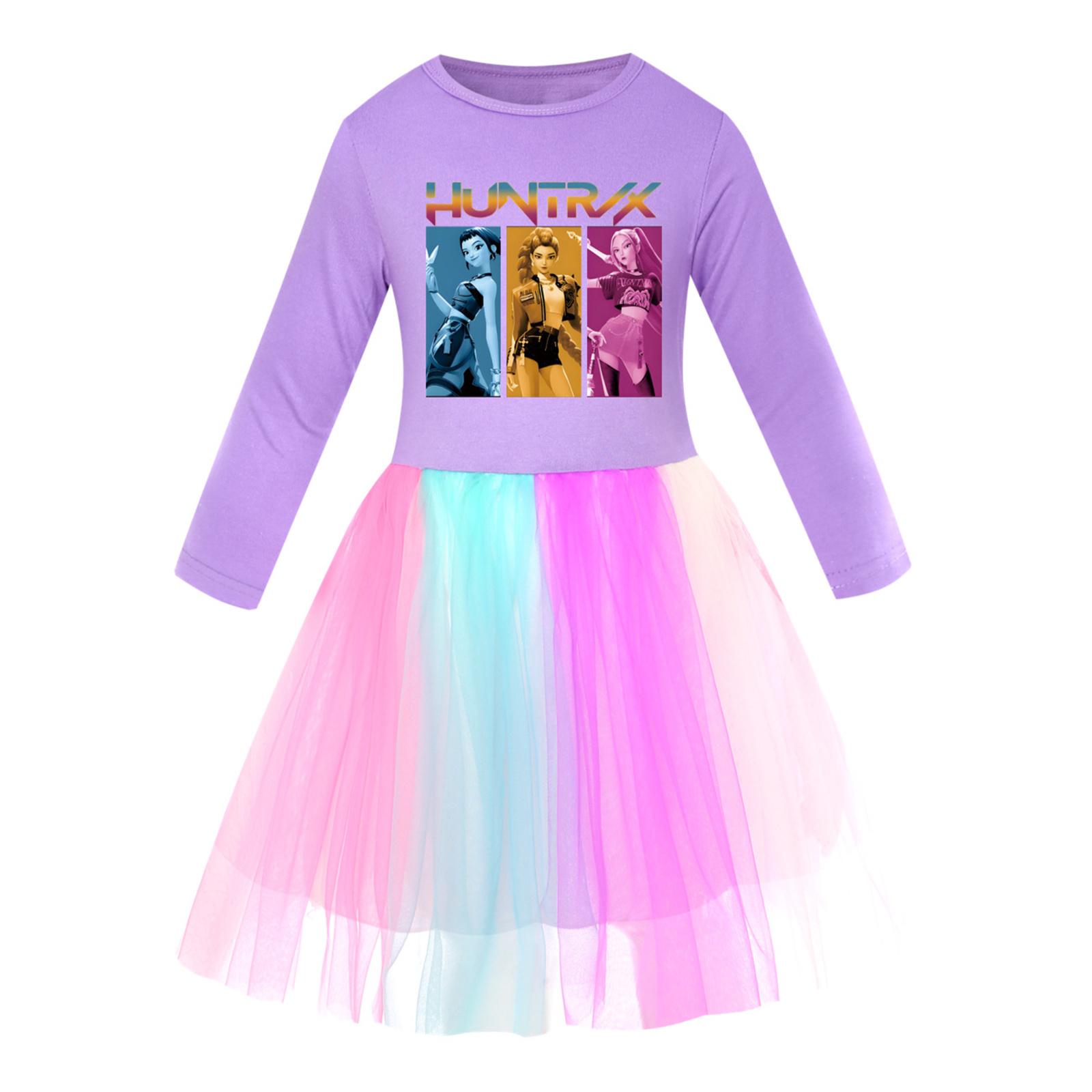 

Девичье платье с юбкой со звездным принтом, круглым вырезом, длинными рукавами и красочным кружевным пэчворком 110 фиолетовый