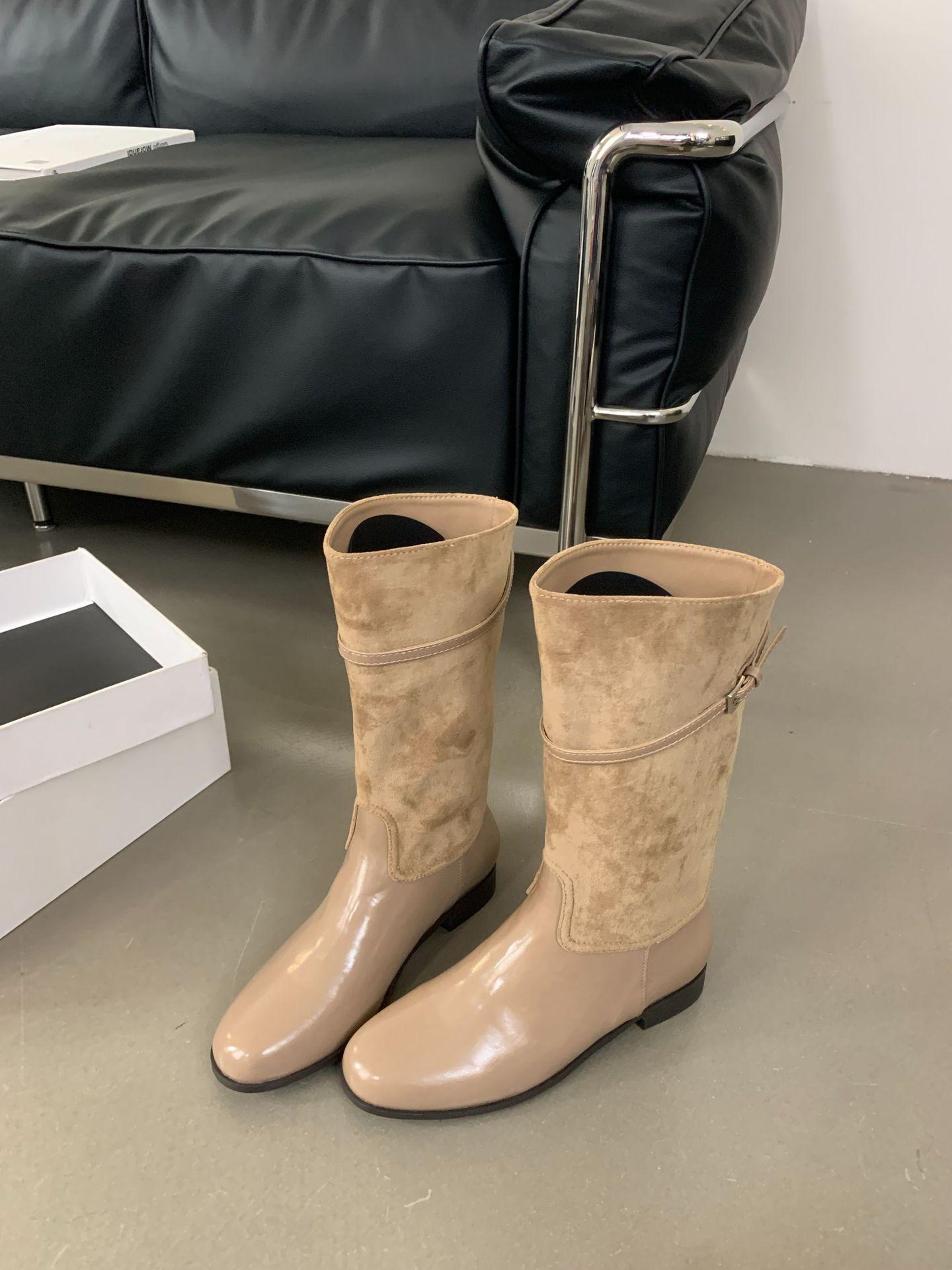 

2025 autumn and winter new fashion versatile with long boots women s side zipper thick heel knight boots niche retro west 39 хаки