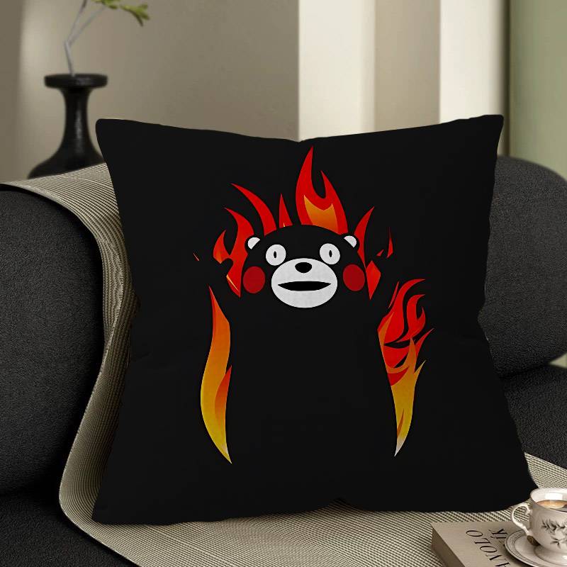 KKumamons Bear Pillow Covers Cartoon Sofa Decorative Home Doublesided Printing Short Plush Cute Cushion Cover