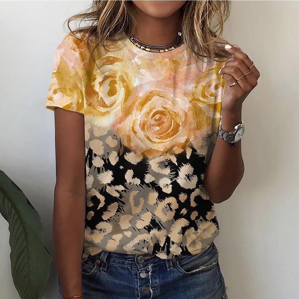 Fashionable flower 3D printed T-shirt for women, oversized casual streetwear for women, T-shirt top for women, Harajuku women's clothing