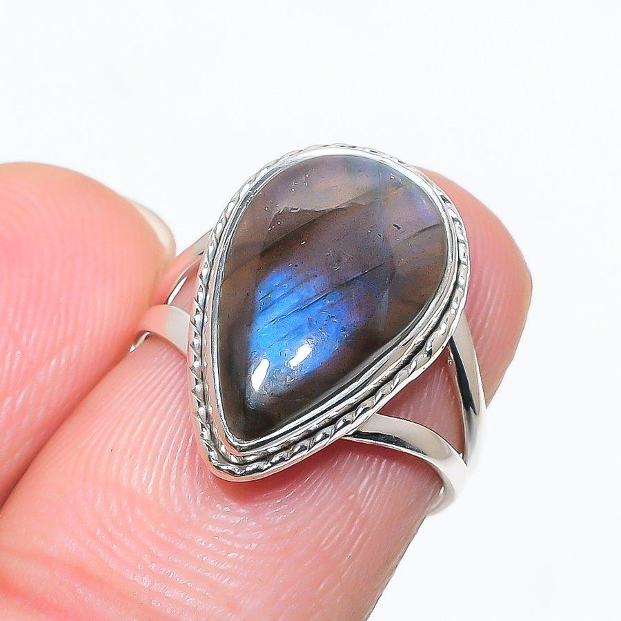 Natural Labradorite Gemstone 925 Solid Sterling Silver Jewelry Ring Size 6 Q5B27