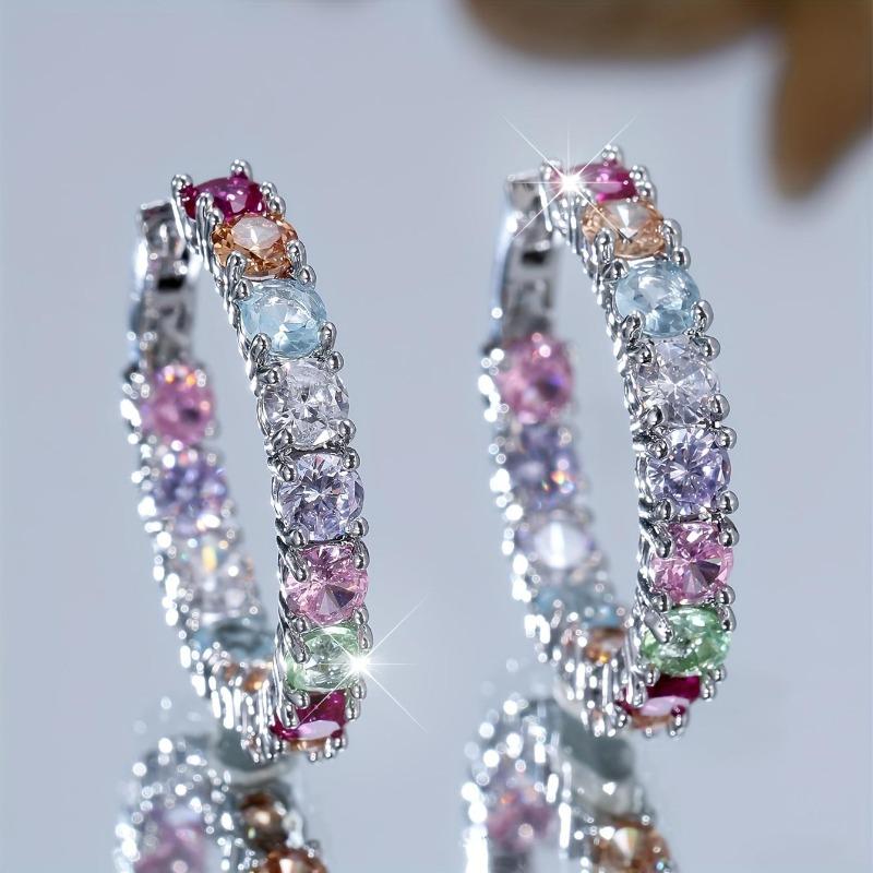 Elegant And Exquisite Rainbow-Colored Hoop Earrings, a Fashionable And Versatile Gift for My Wife This Christmas