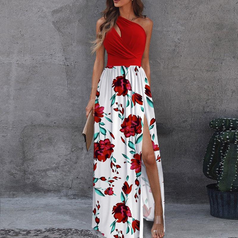 2025 New Off-Shoulder High-Slit Sleeveless Long Dress - European and American Women's Fashion