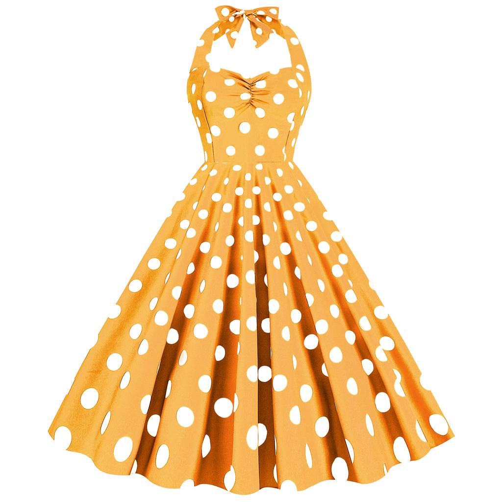 Women's Retro - Dress With Pleated Polka Dots And Slimming Wide Skirt