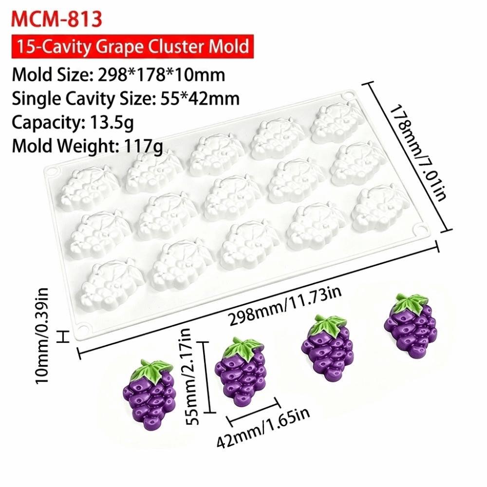 Baking Tool 15-Cavity Silicone Mold Grape Reusable Baking Tool Non-Stick Flexible DIY Ice Cream Mold Baking белый