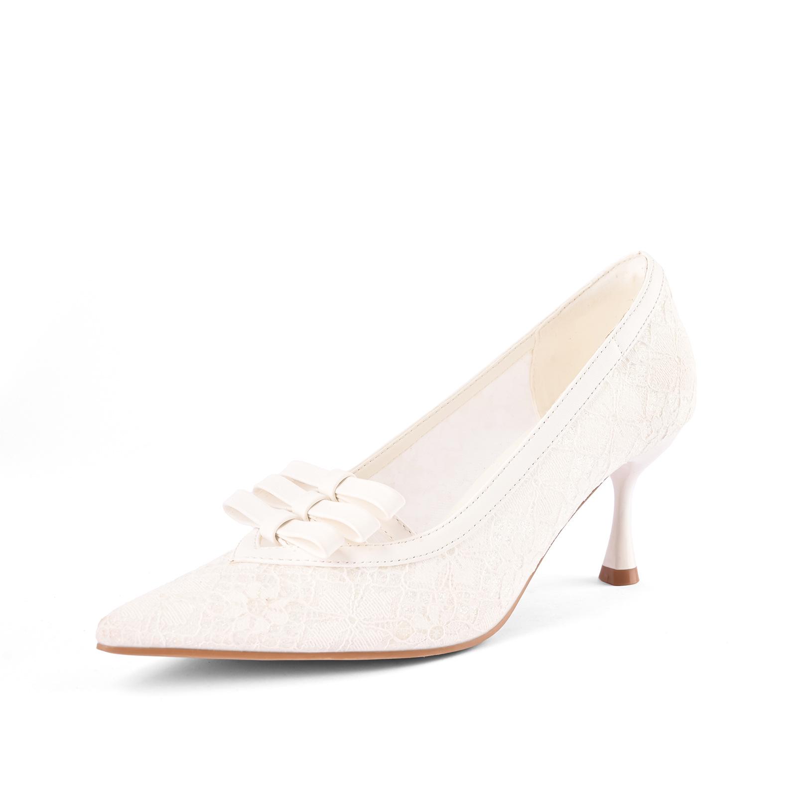 Spring Large Size Pointed Toe Bow Lace High Heels 8