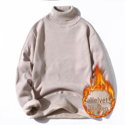 Pull Tricoté à Col Haut en Velours pour Homme - Chaud, Style Coréen Jeune, Double Col Rabattu, Tendance Automne/Hiver.