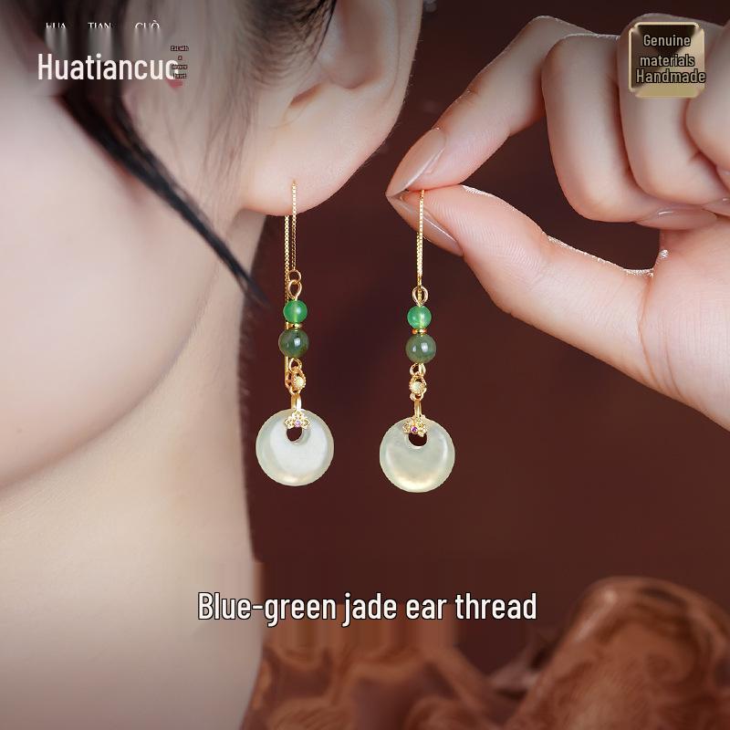 Sterling Silver Jade Earrings: Ancient-Inspired Women's Qipao Accessories with Peace Lock Design