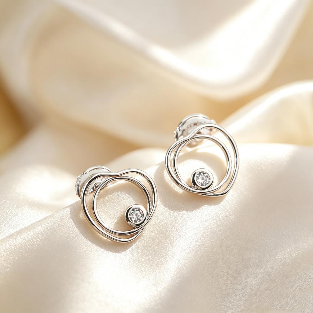 3 Colors Double Layer Heart Crystal Stud Earrings Not Allergic, Exquisite Gifts, Affordable Luxury Goods jewelry Ladies, Everyday Wear
