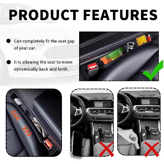 2PCS New Car Seat Gap Filler With 2 Storage Areas,Stylish Car Seat Gap Storage For Stabilizing Phone,Keys Wallet,Universal Car Seat Gap Filler