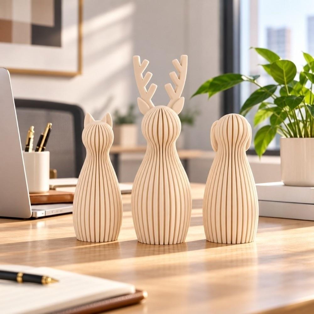 3D Printed Cat Statue Nordic Style Pray Girl Sculpture Christmas Reindeer Figurine Office