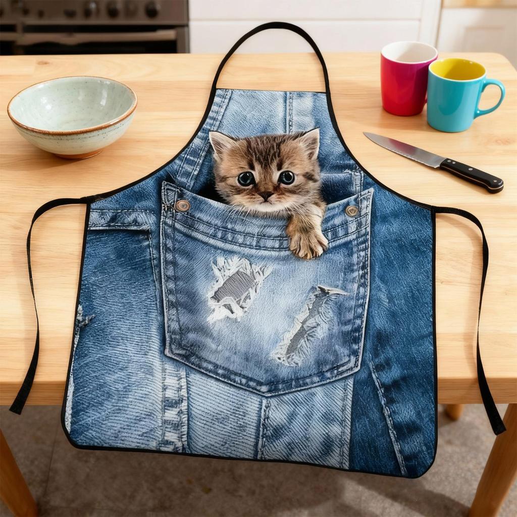 Lustige Katze Aufdruck Schürze Niedliche Wasserdichte Küchenschürzen mit Trägern Neuartige Geschenke für Frauen Männer Kochen Backen Pflege BBQ Party