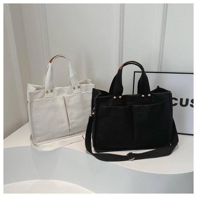 2024 Eco-friendly Korean Japanese Style Large Canvas Tote Bag - Women's Shoulder & Crossbody