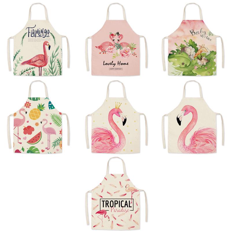Adult & Child Flamingo Cartoon Faux Linen Apron - Ideal for Kitchen, Logo Work, and Advertising