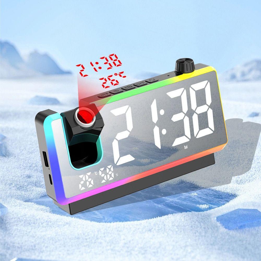 Large Screen Digital Alarm Clock Colorful LED Projection Desk Clock  Bedside Table