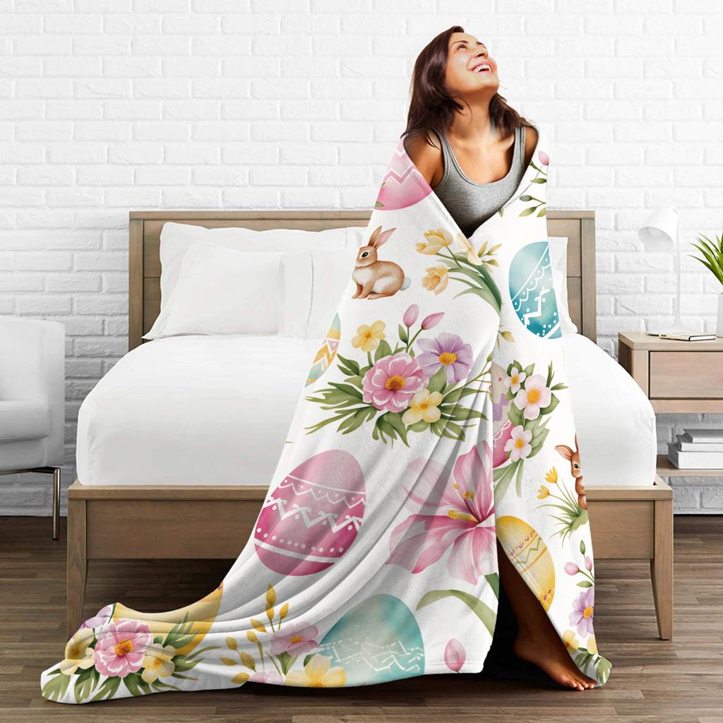 Soft BlanketBoy Girl Picnic Easter Egg Throw Blanket  Flannel Bedspread For Couch Chair Novelty Sofa Bed Cover