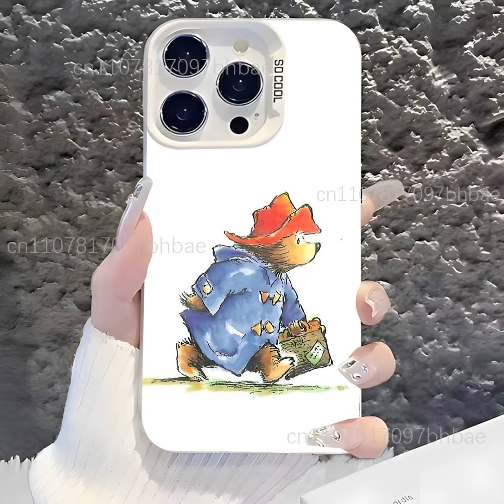 P-PaddingtonS Bear Cute For iPhone 17,16,15,14,13,12,X,8,Pro,Max,Plus,SE4,Air,Mini Anti-Slip Design White IMD Matte Case
