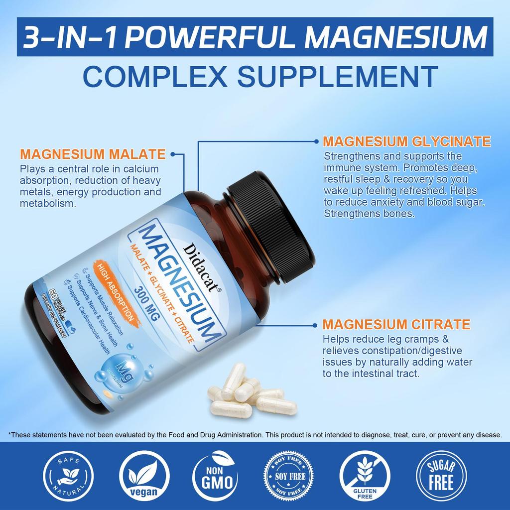 Triple magnesium complex – enhances overall absorption and efficacy 60 capsules