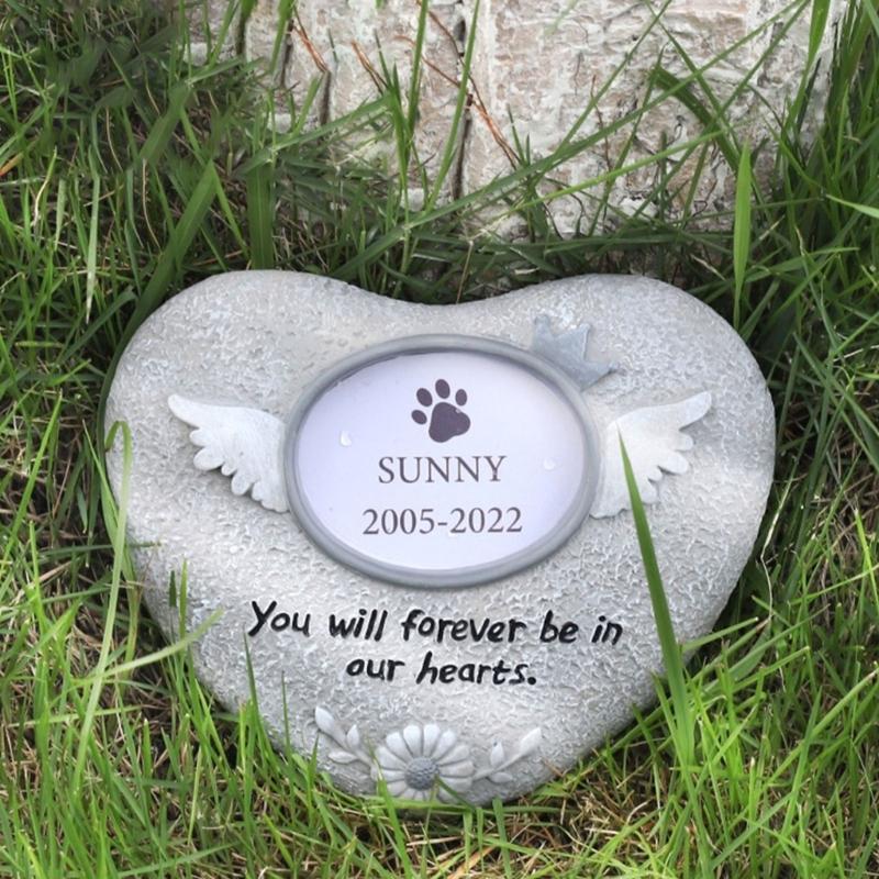 Resin Pet Memorial Tomestone Photo Frame Handcrafts Carved Sculpture Wall Desktop Garden Yard Loss Cats Dog Plaque