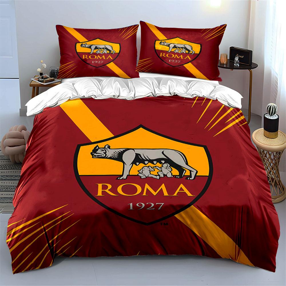 Set Biancheria da Letto Logo Roma Rossa Set Copripiumino Copripiumino Federe (1 * Copripiumino 2 * Federe, senza piumino)