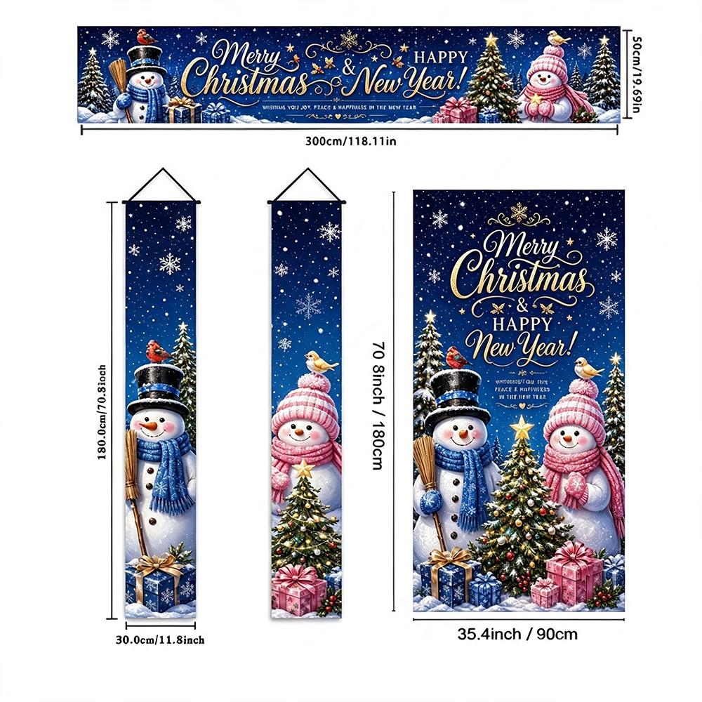 Snowman Design Christmas Door Banner Polyester Material Christmas Porch Banner Front Door Decor