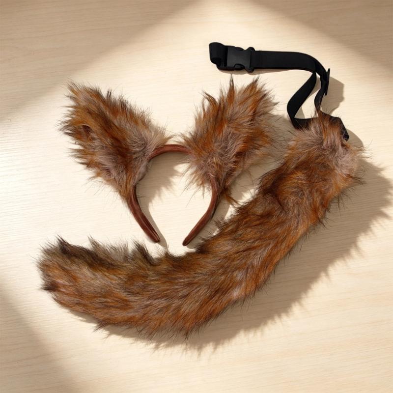 Fuchs Kostüm Zubehör Kunstpelz Fuchs Schwanz und Ohren Stirnband Set Tier Halloween Cosplay Kostüm Damen Herren Geschenke