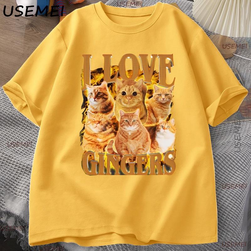 I Love Gingers T Shirt Funny Orange Cat Tee Retro Y2K Unisex TShirt Casual Cotton Short Sleeve Round Neck Tshirt Streetwear