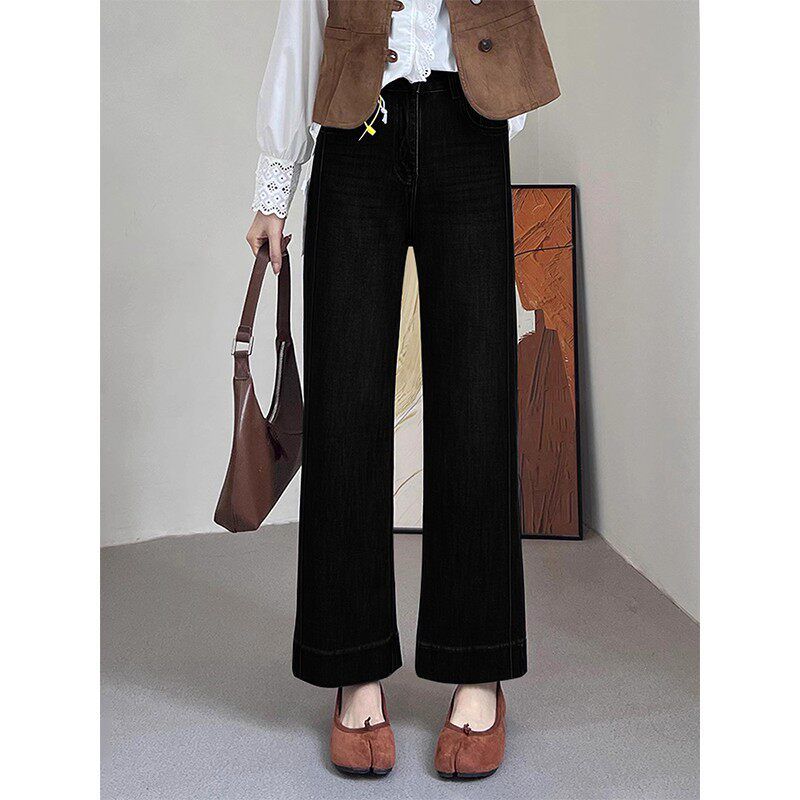 Blue Straight-Leg Jeans for Women, Summer New Style, Plus Size, High-Waisted, Stretchy, Slimming, Cropped Wide-Leg Pants for Pear-Shaped Body