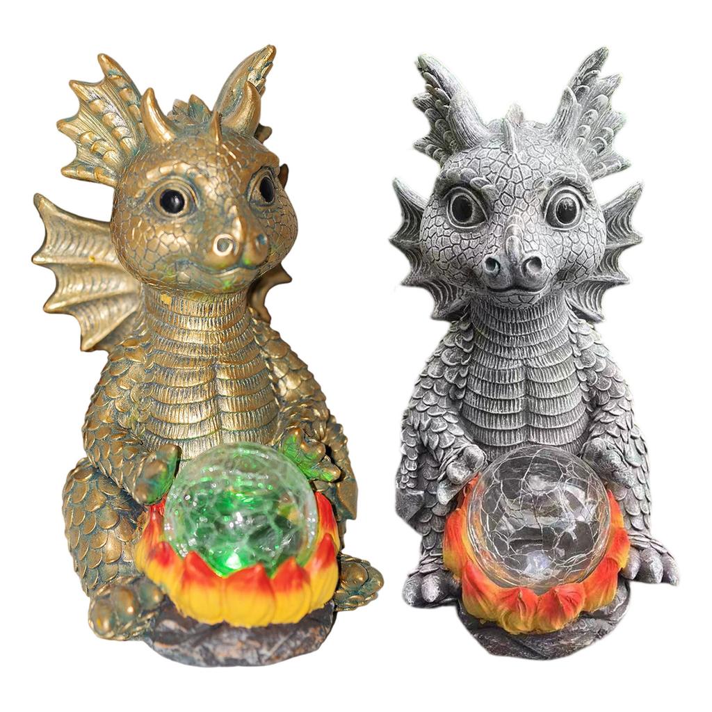 Solar Powered Moon Lamp, Outdoor Garden Decoration,Resin Dragon Sculpture Ornament Craft Ornament Art