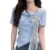 Sweet Spicy Girl Irregular Tie-Up Short Sleeve T-shirt - Summer Slim Fit & Stylish Design for Women