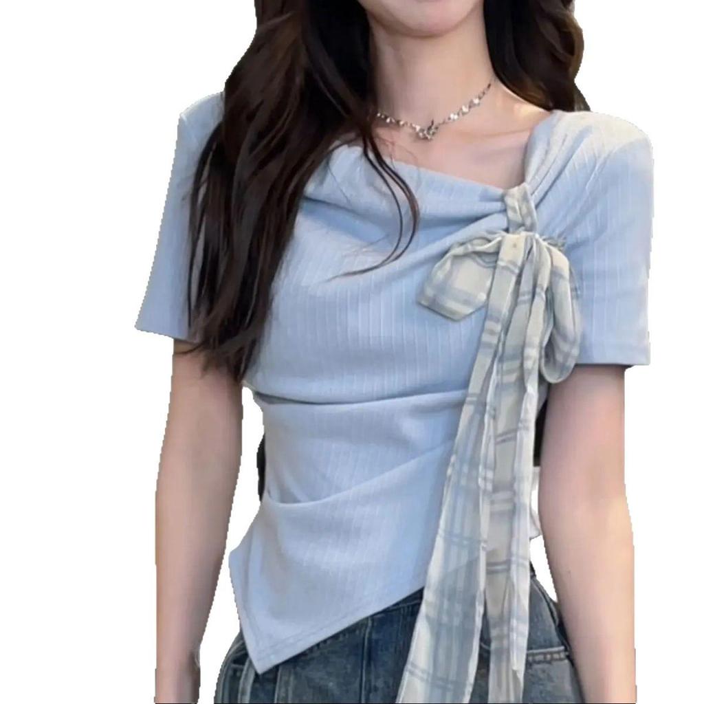 Sweet Spicy Girl Irregular Tie-Up Short Sleeve T-shirt - Summer Slim Fit & Stylish Design for Women