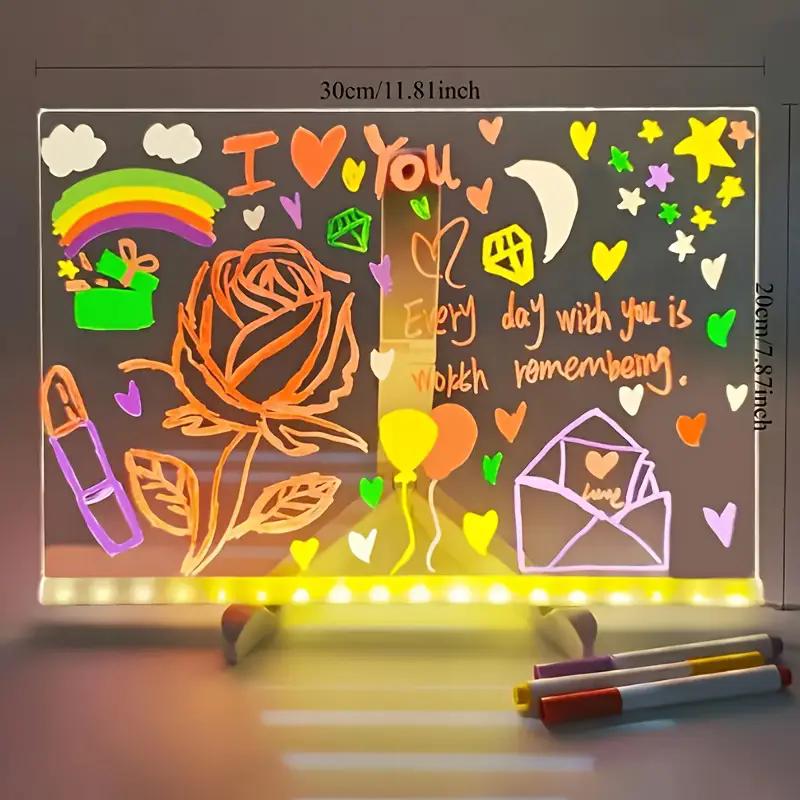 LED Note Board Night Light With Colorful 7 Pens DIY Acrylic Message Board Erasable Painting Drawing Board For Kids Birthday Gift