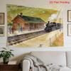 Vintage Train Station Tapestry Wall Decor Rustic Railway Steam Engine Illustration Home Art Print Nostalgic Cottagecore Farmhous